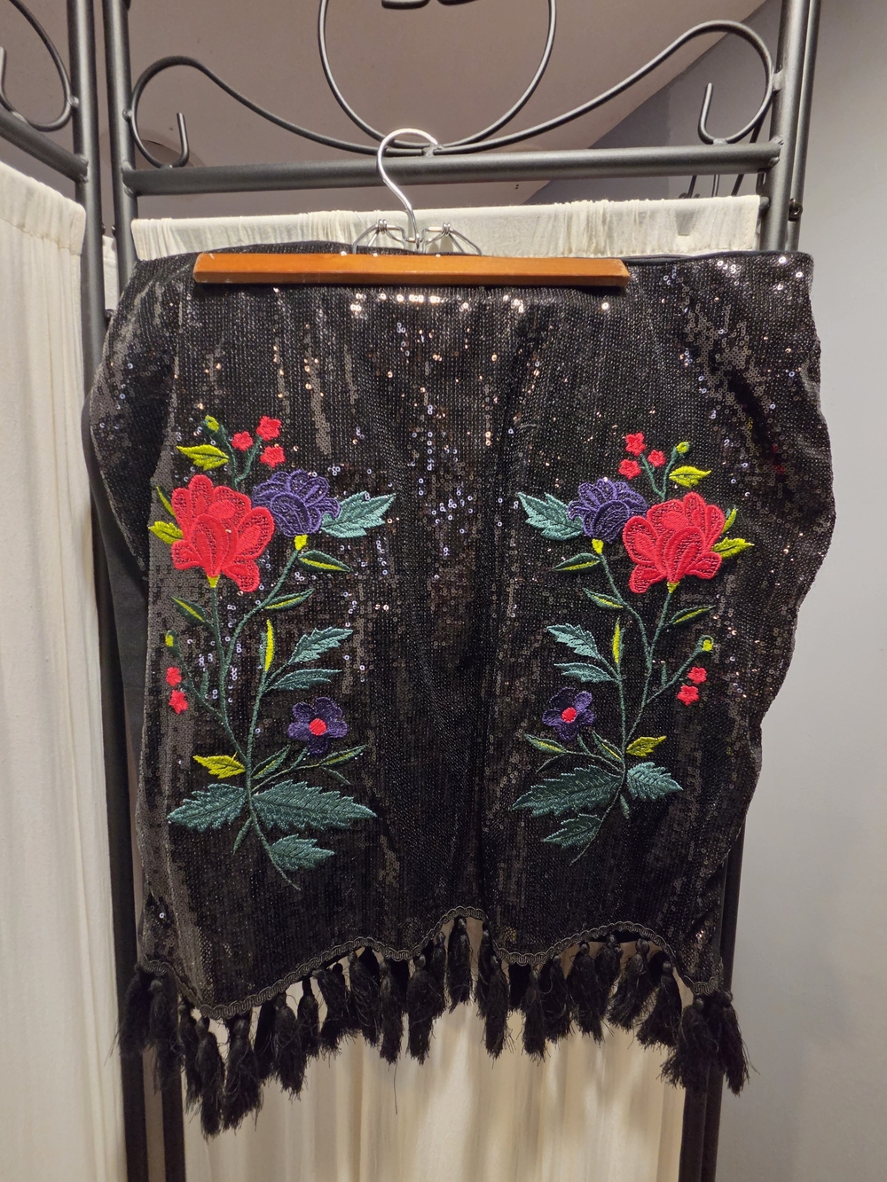 Eloquii Black Sequin Fringe Mini Skirt